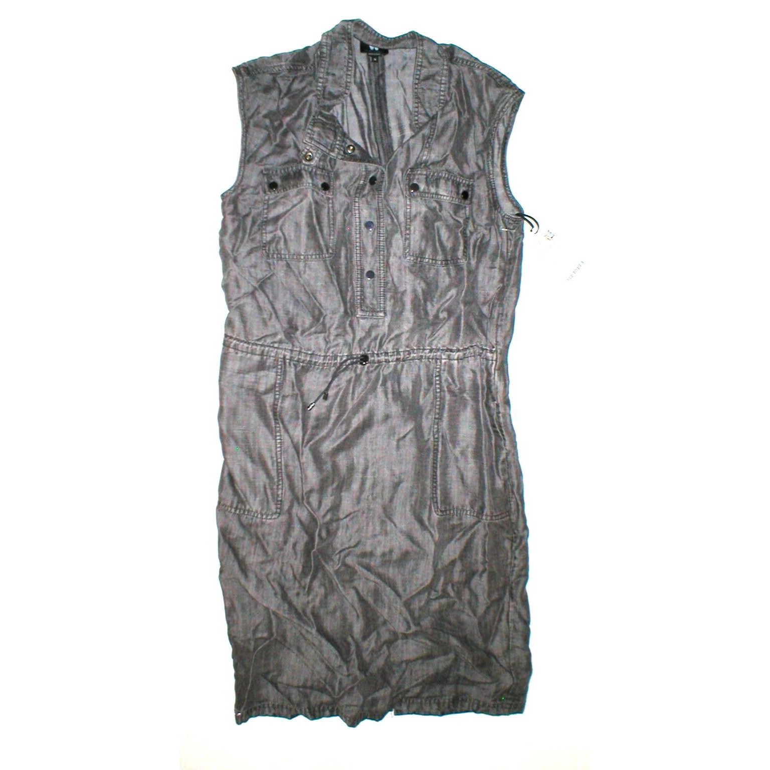 Womens Nwt $298 Worth New York 10 Dress Gray Washed Down Denim Safari Dress Tenc